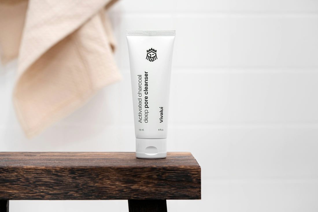 a tube of cream sitting on top of a wooden table